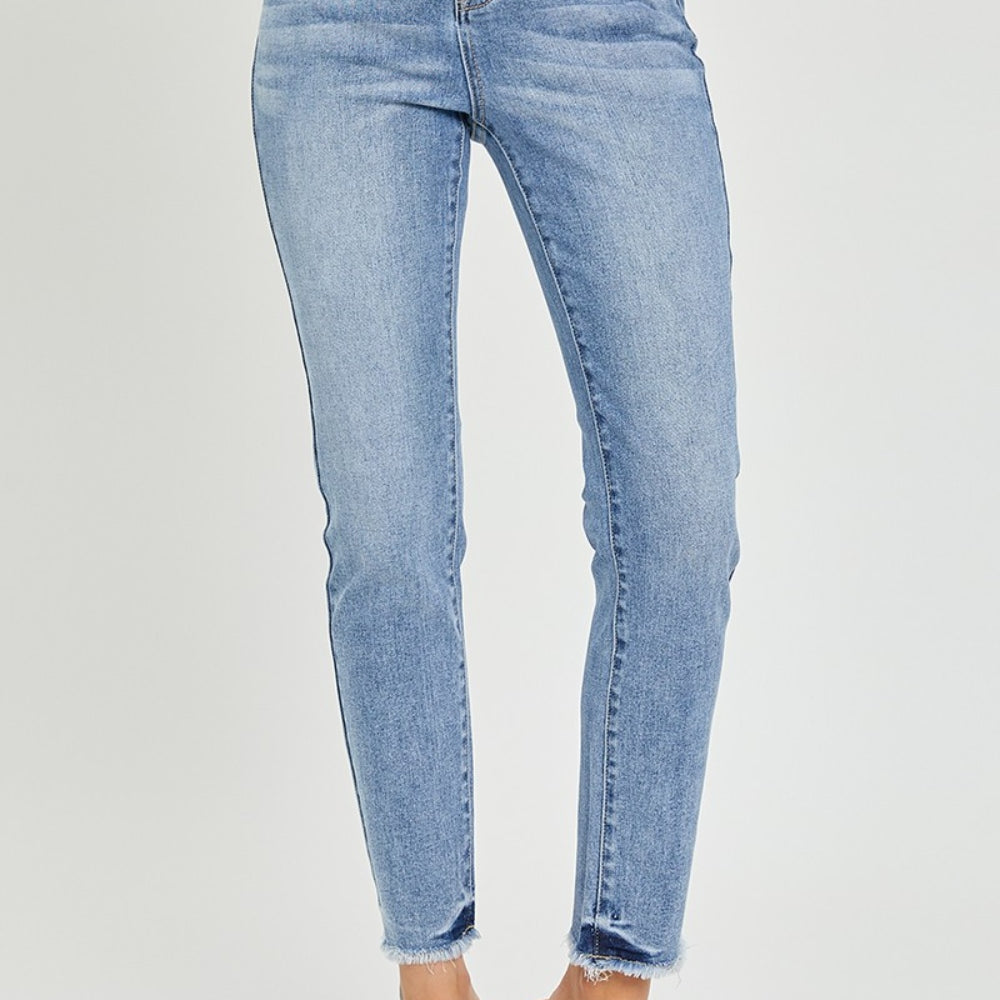 RISEN Full Size High Rise Frayed Hem Skinny Jeans