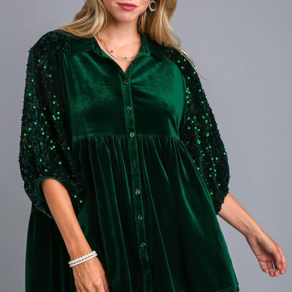 
                  
                    Umgee Sequin Detail Tiered Back Half Sleeve Shirt
                  
                