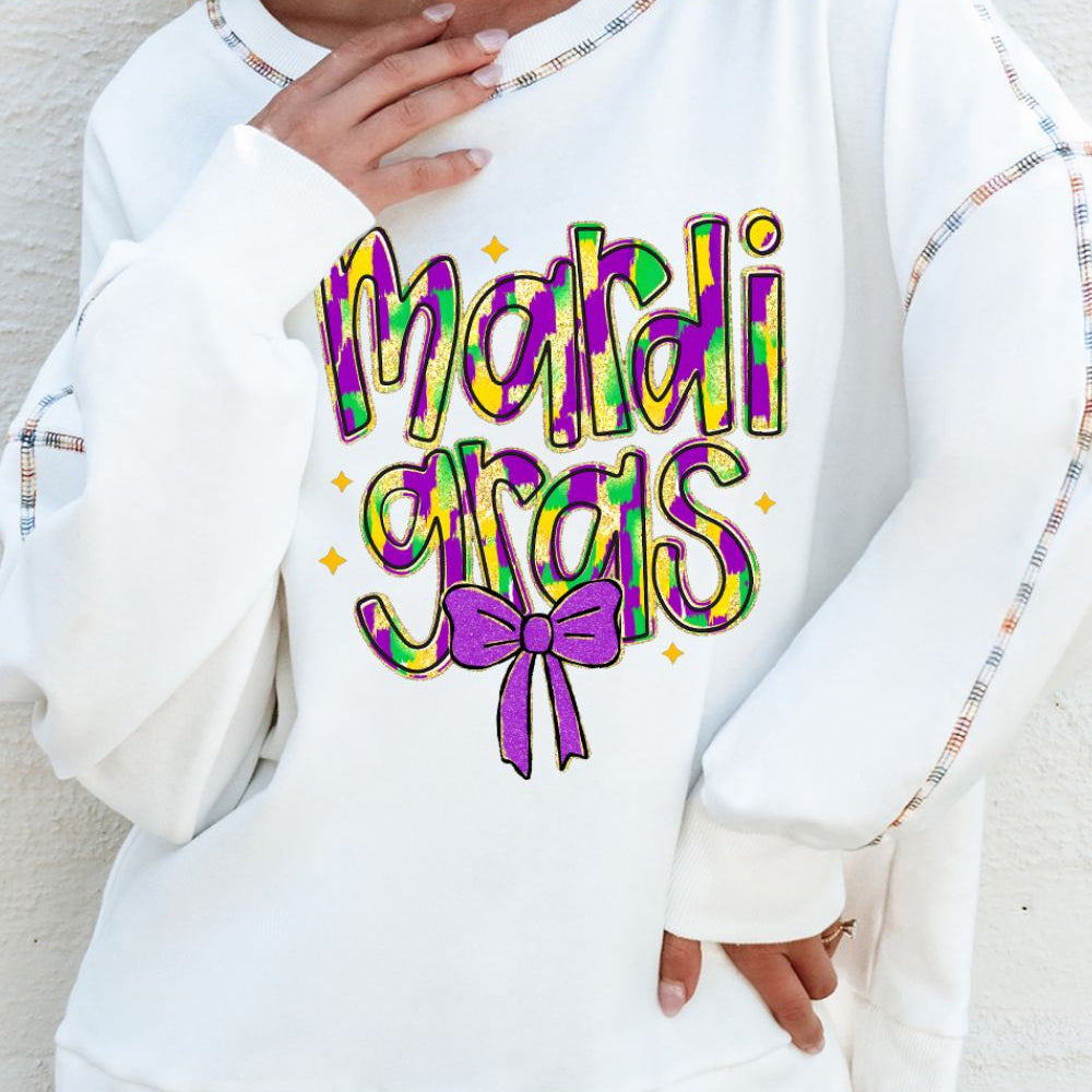 MARDI GRAS Round Neck Drop Shoulder Sweatshirt