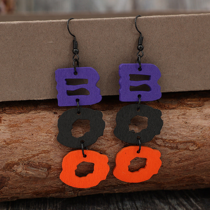 
                      
                        BOO Hollow Letter Wooded Earrings
                      
                    