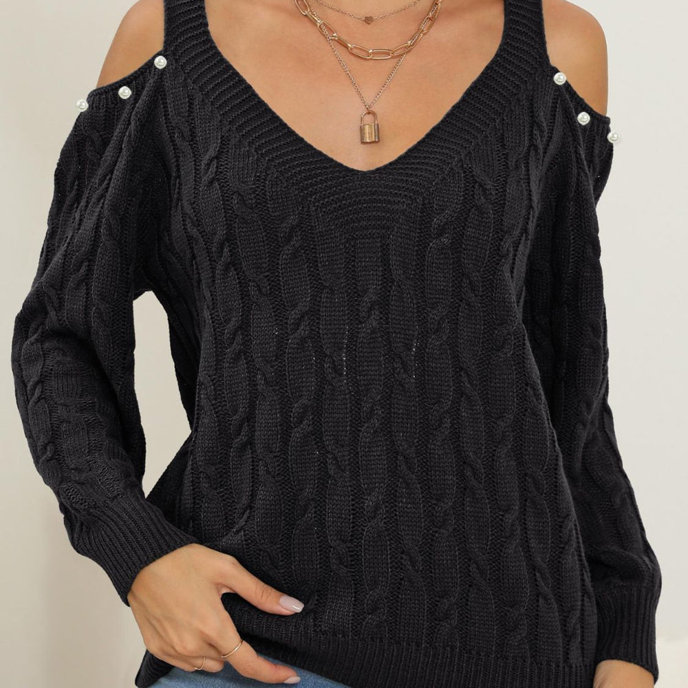 
                  
                    Cold Shoulder Pearls - Black Ivory Apparel and Boutique
                  
                