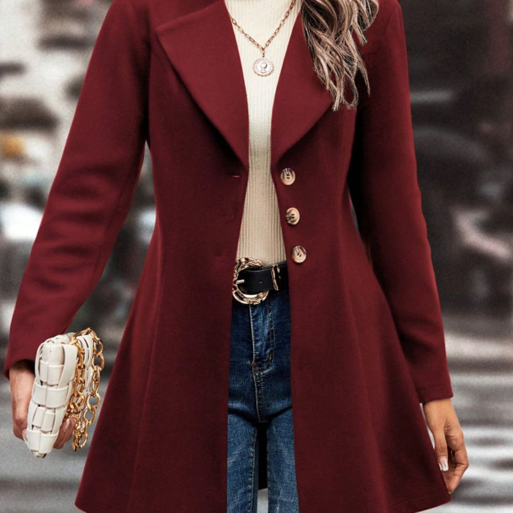 Collared Neck Button Up Long Sleeve Coat