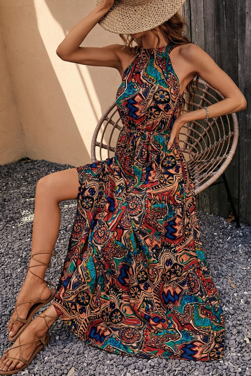 Tied Slit Floral Sleeveless Dress - Black Ivory Apparel and Boutique