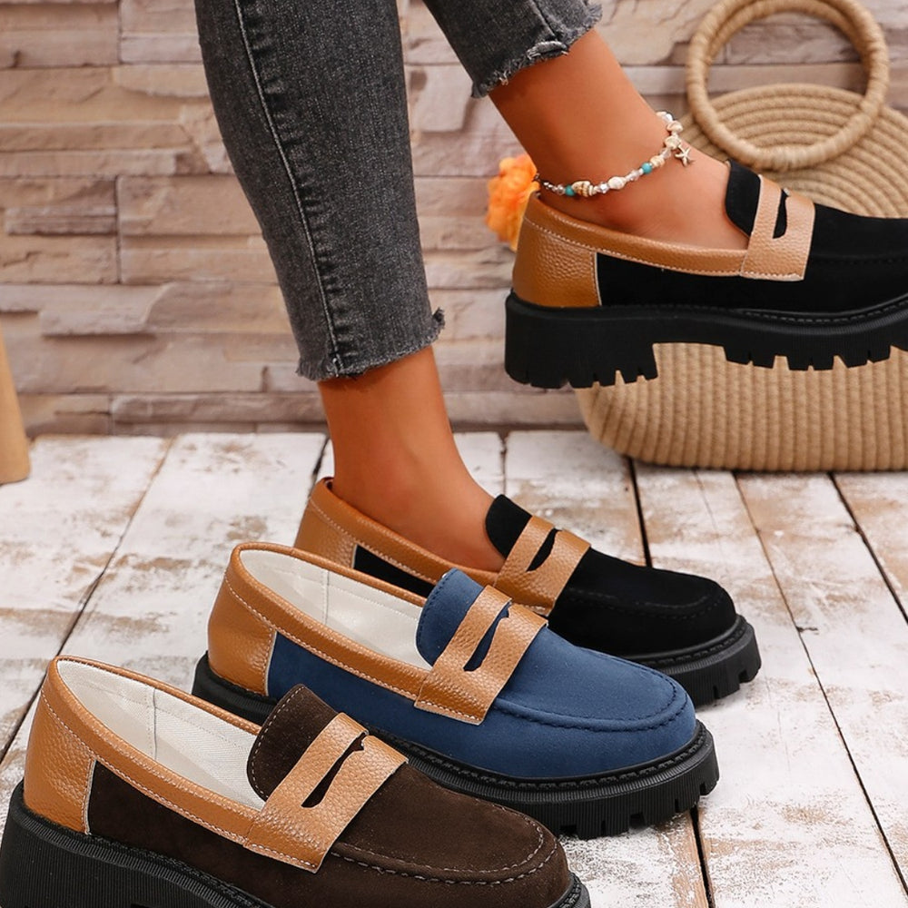 Contrast Suede Platform Loafers