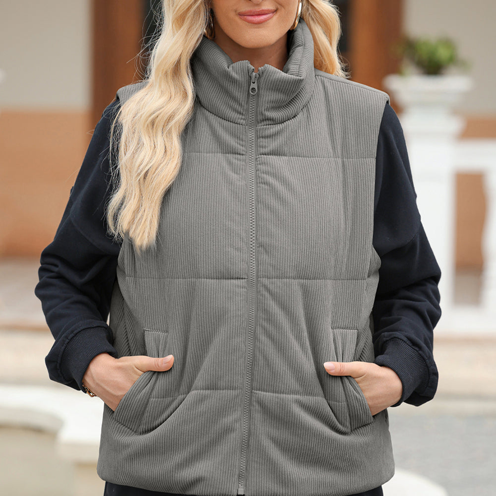 
                  
                    Pocketed Zip Up Turtleneck Vest Coat - Black Ivory Apparel and Boutique
                  
                