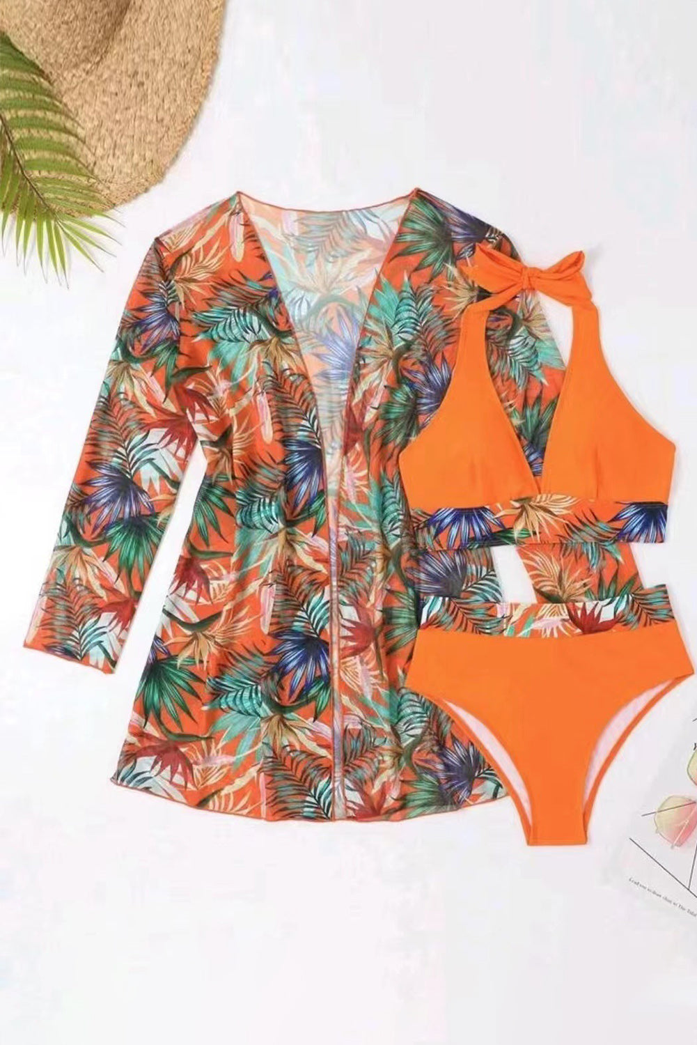 Printed Halter Neck Three-Piece Swim Set - Black Ivory Apparel and Boutique
