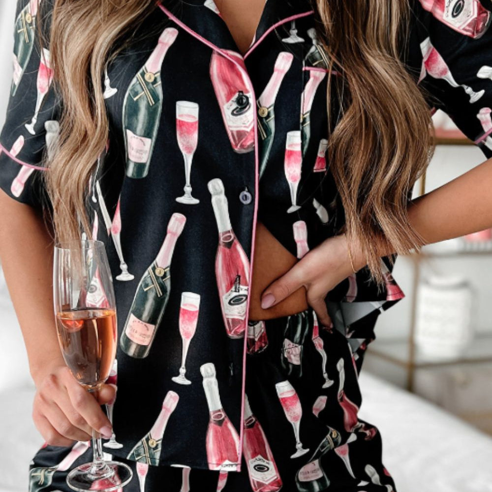 Champagne Print Short Sleeve Top and Shorts Set