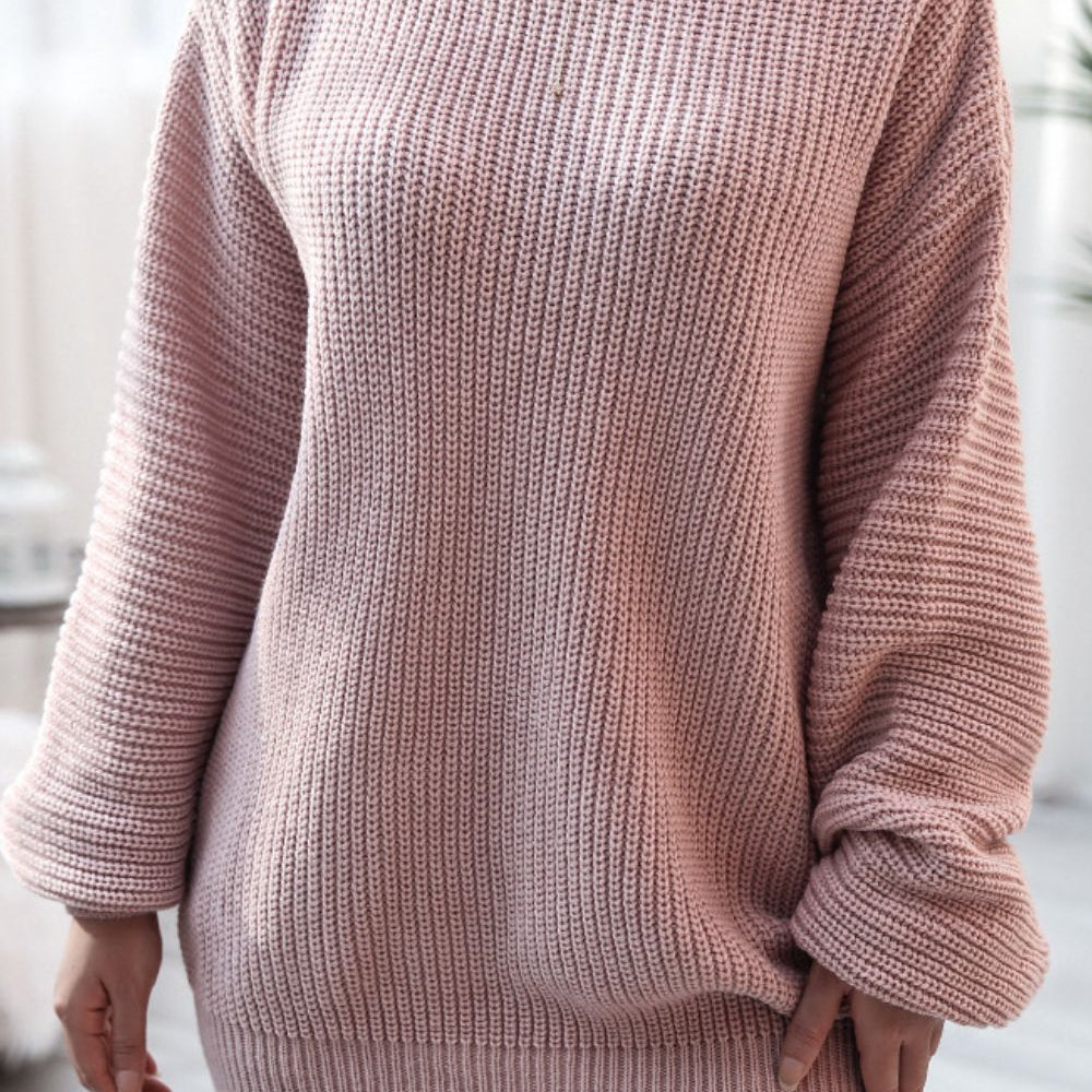 Boat Neck Long Sleeve Mini Sweater Dress