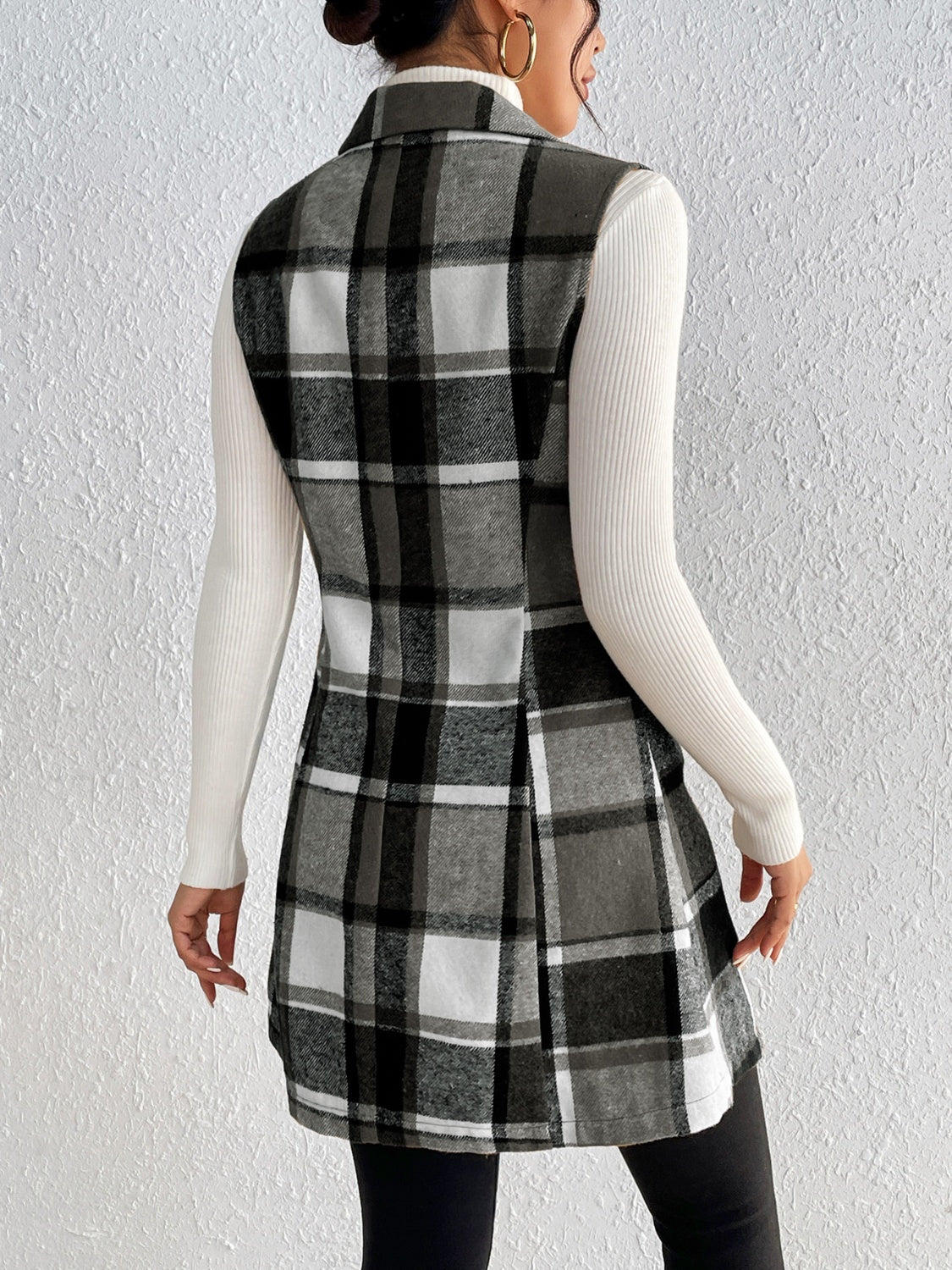 Plaid Button Up Vest Coat - Black Ivory Apparel and Boutique