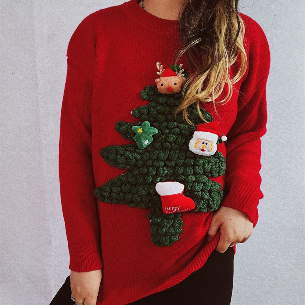 Christmas Tree Round Neck Long Sleeve Sweater