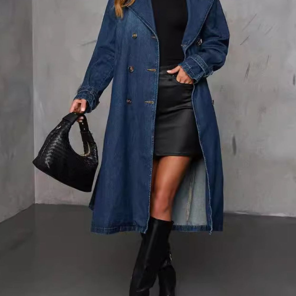 Button Up Long Sleeve Longline Denim Jacket