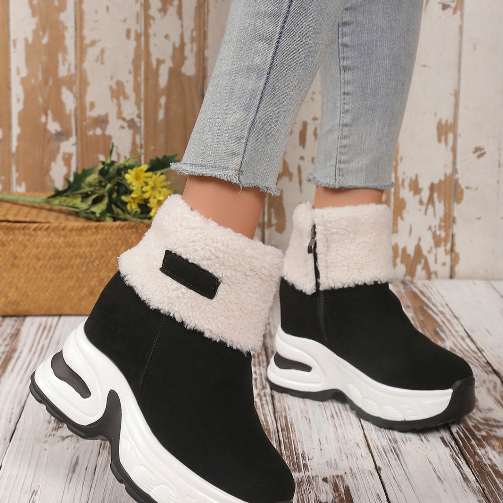 
                  
                    Faux Fur Round Toe Platform Boots
                  
                