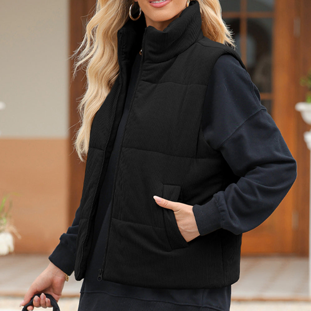 
                  
                    Pocketed Zip Up Turtleneck Vest Coat - Black Ivory Apparel and Boutique
                  
                