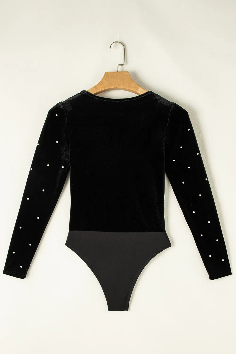 Pearl Detail V-Neck Long Sleeve Bodysuit - Black Ivory Apparel and Boutique