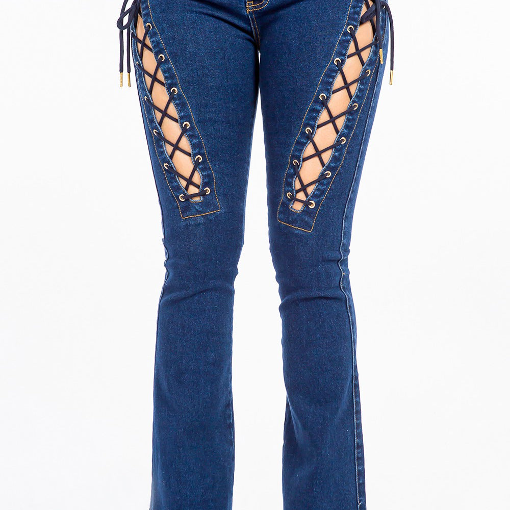 
                      
                        American Bazi High Rise Lace Up Jeans
                      
                    