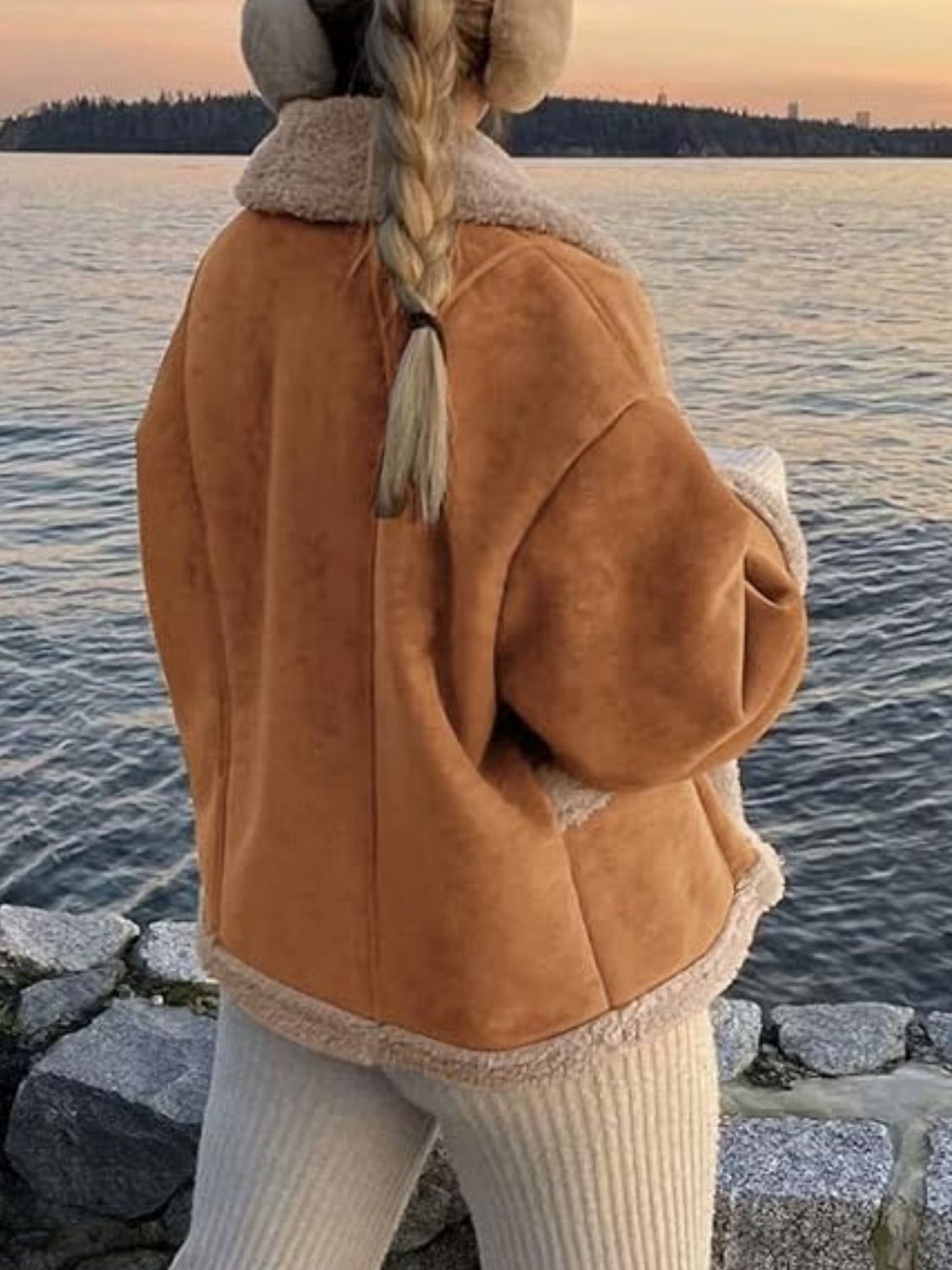 Fuzzy Collared Neck Long Sleeve Jacket - Black Ivory Apparel & Boutique