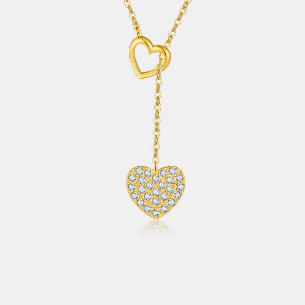 925 Sterling Silver Inlaid Zircon Heart Necklace GOLD