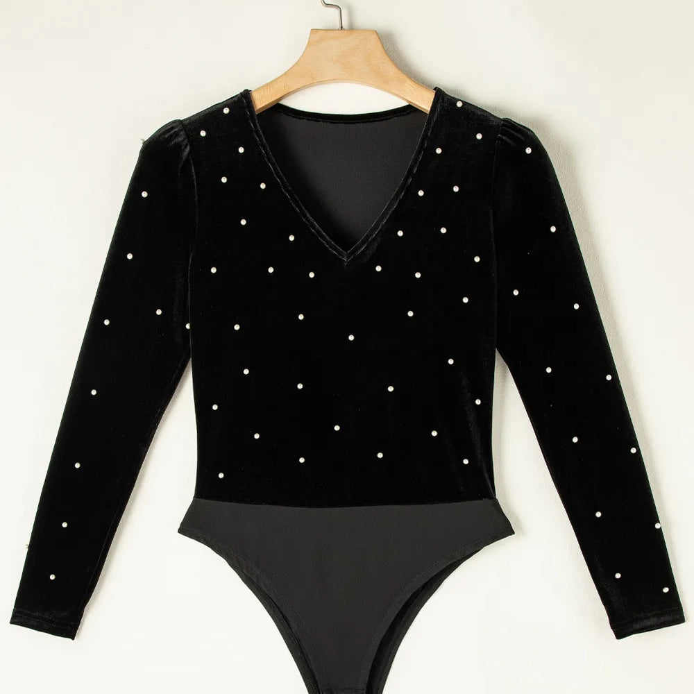 
                  
                    Pearl Detail V-Neck Long Sleeve Bodysuit - Black Ivory Apparel and Boutique
                  
                