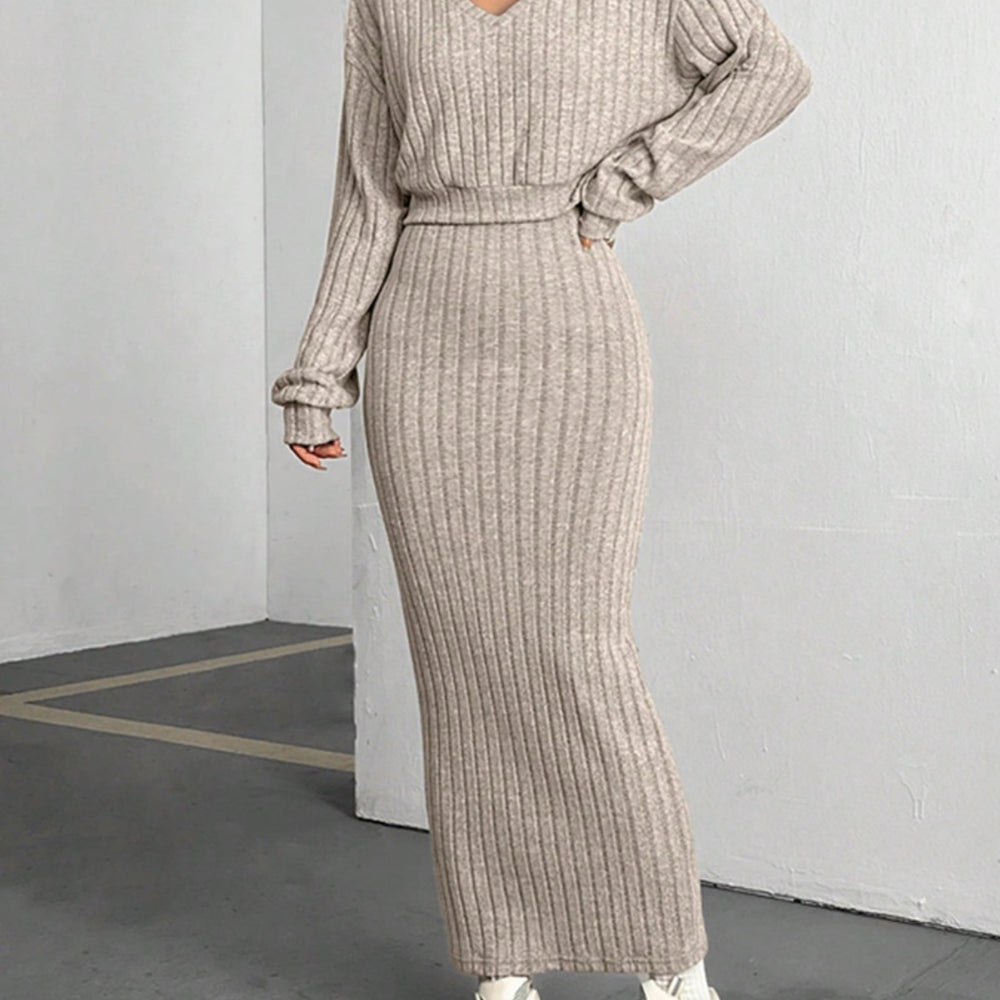 
                  
                    Ribbed Cropped Hooded Top and V-Neck Tank Dress Set
                  
                