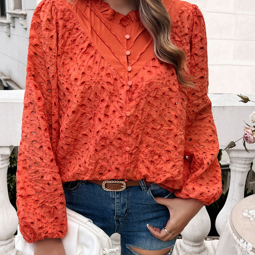 Frill Round Neck Long Sleeve Shirt