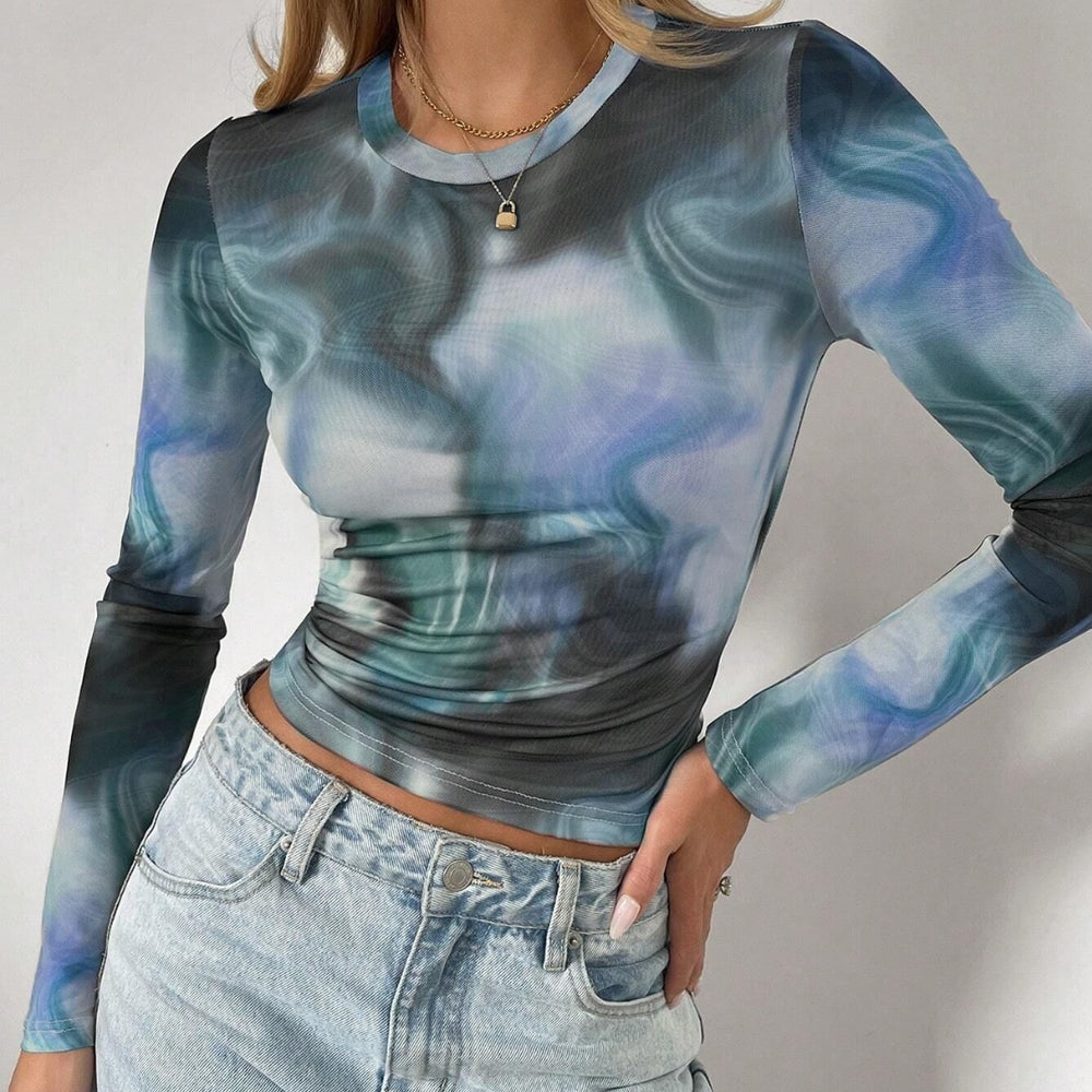 Tie-Dye Round Neck Long Sleeve T-Shirt