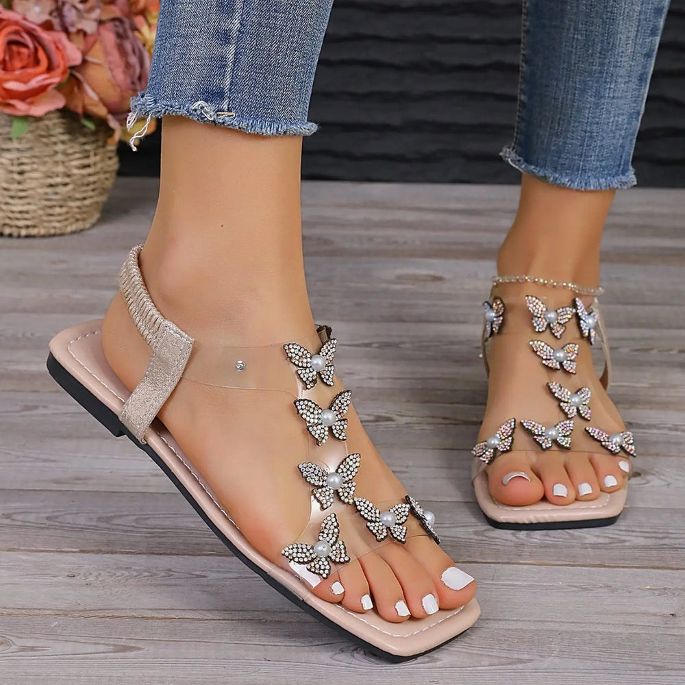 
                  
                    Rhinestone Butterfly Flat Sandals Black Ivory Apparel & Boutique
                  
                