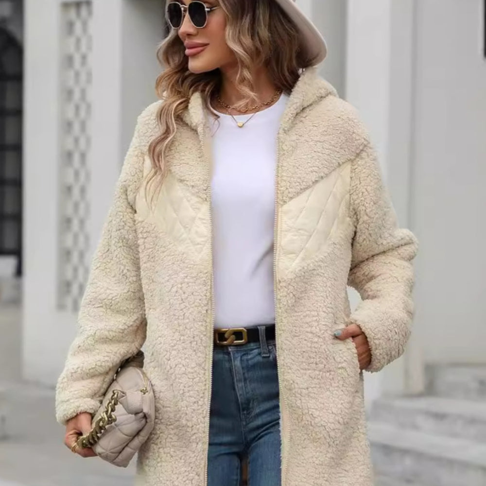 Fuzzy Zip Up Long Sleeve Hooded Jacket