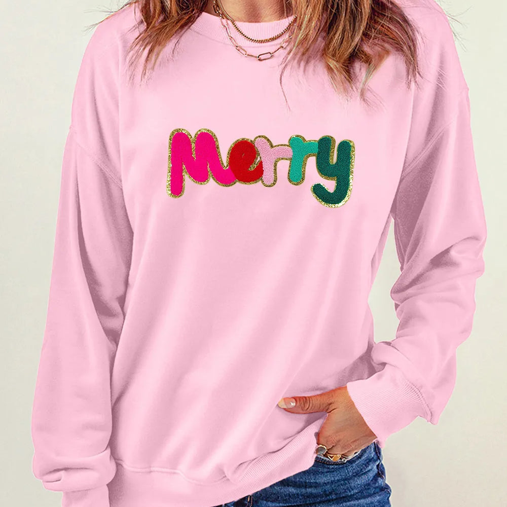 MERRY Round Neck Long Sleeve Sweatshirt