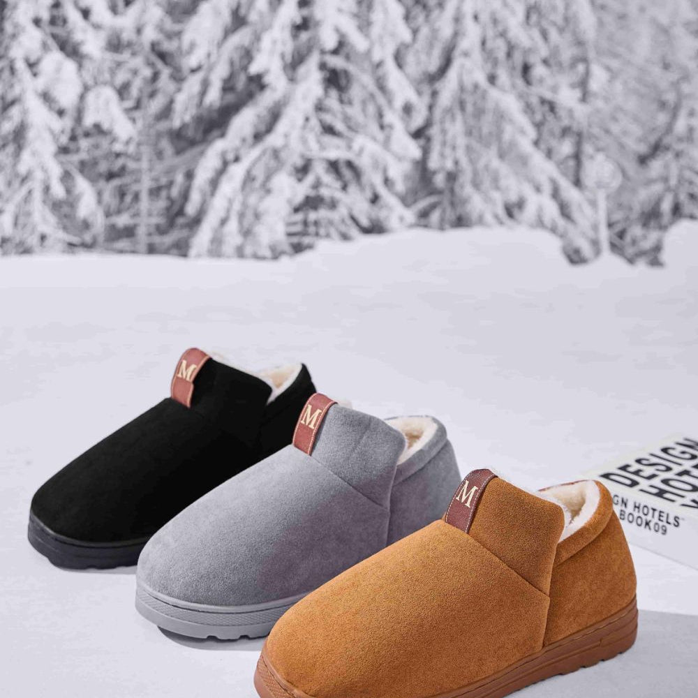 Letter M Suede Round Toe Slippers - Black Ivory Apparel & Boutique