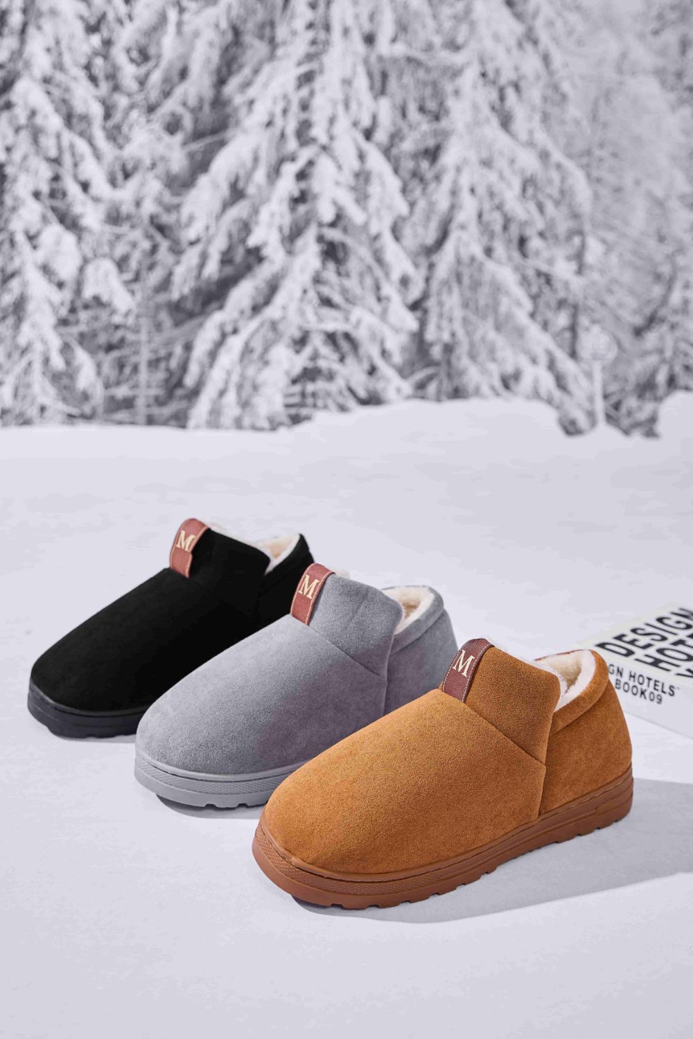 Letter M Suede Round Toe Slippers - Black Ivory Apparel & Boutique
