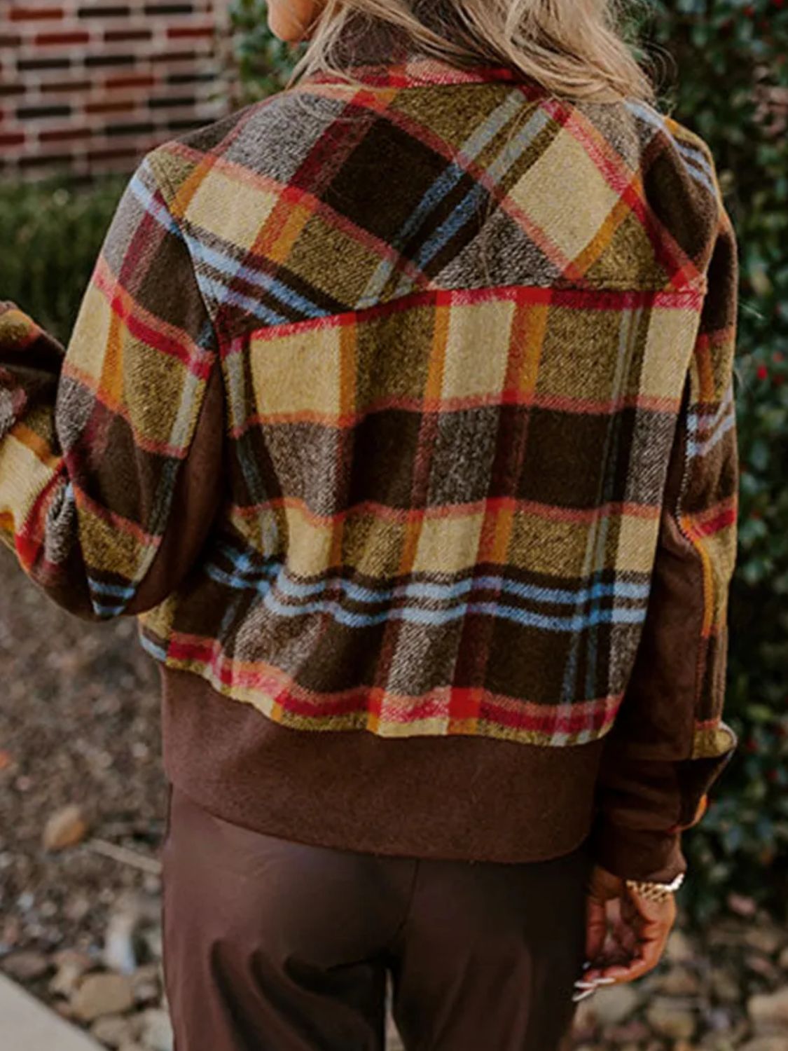 Pocketed Plaid Long Sleeve Jacket - Black Ivory Apparel and Boutique