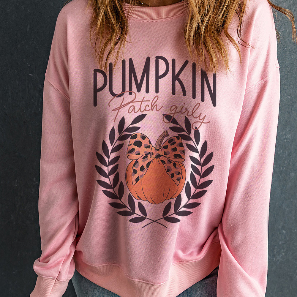 Pumpkin Round Neck Long Sleeve Sweatshirt