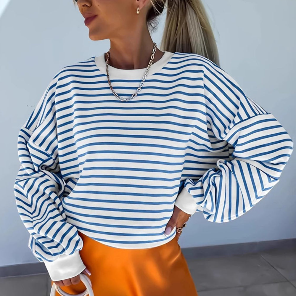 Full Size Striped Round Neck Long Sleeve Sweatshirt Plus Size