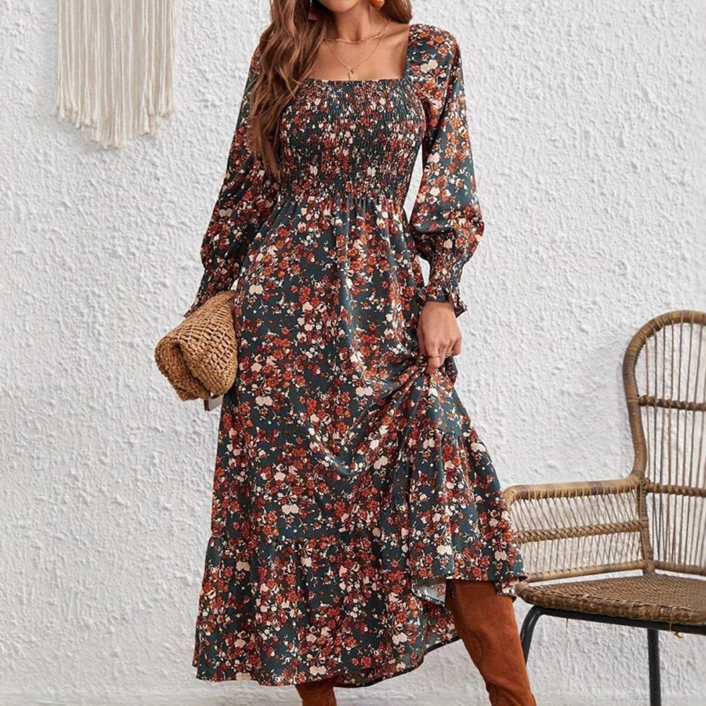 
                  
                    Smocked Floral Square Neck Long Sleeve Dress
                  
                