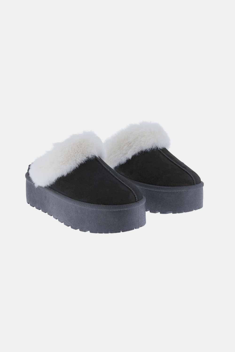 Thick Bottom Fur Trim Snow Slippers In Black - Black Ivory Apparel & Boutique