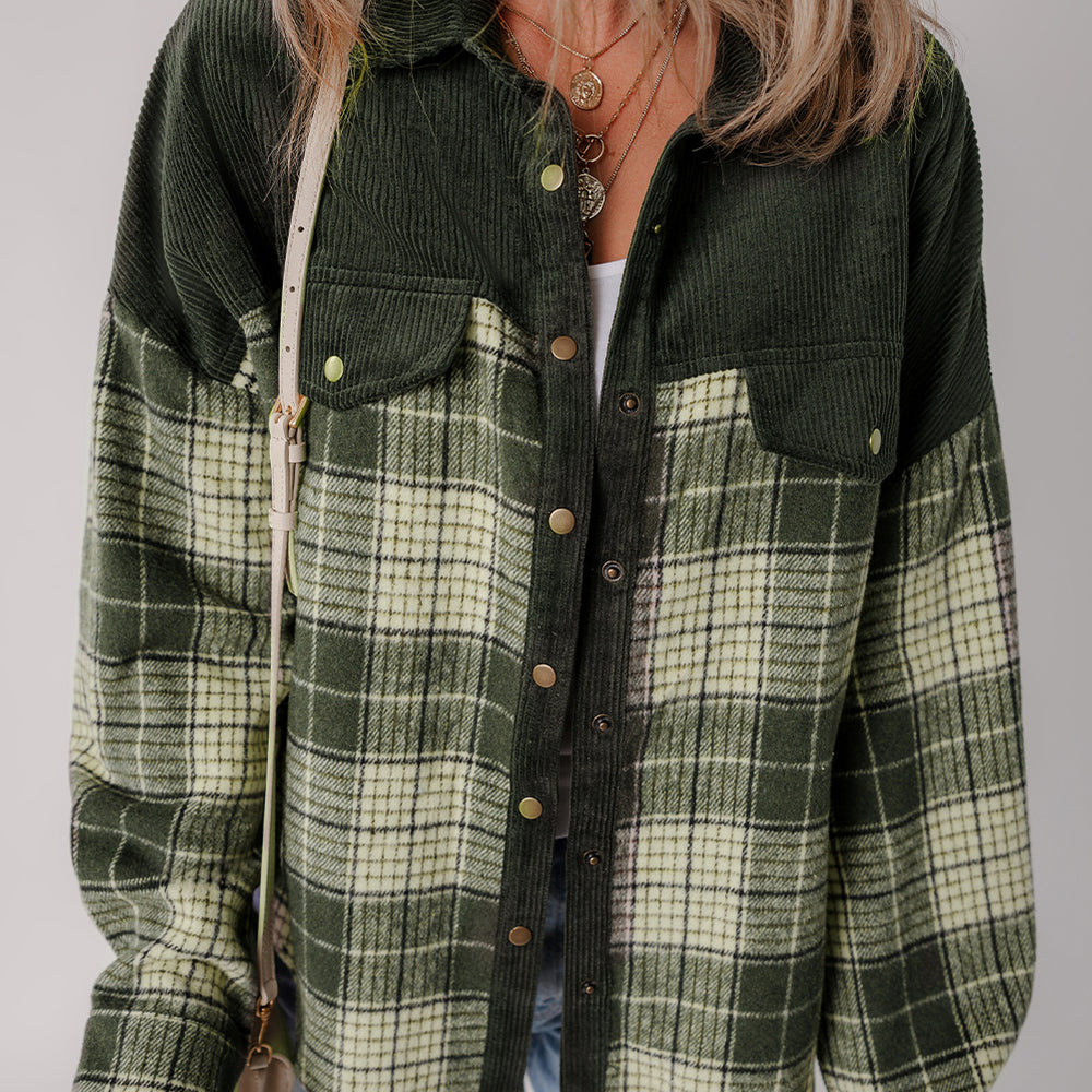 Snap Down Collared Neck Plaid Shacket