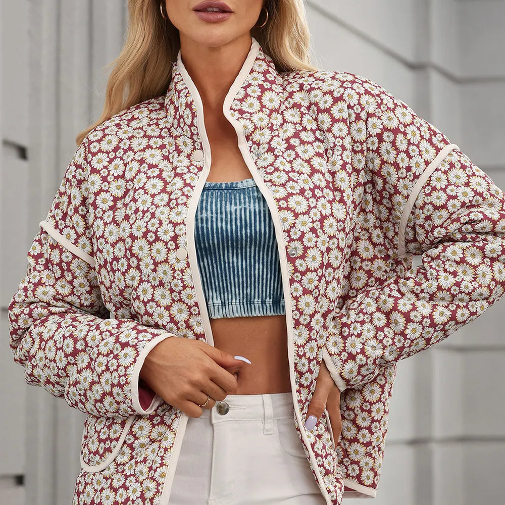 
                      
                        Floral Snap Down Mock Neck Coat
                      
                    