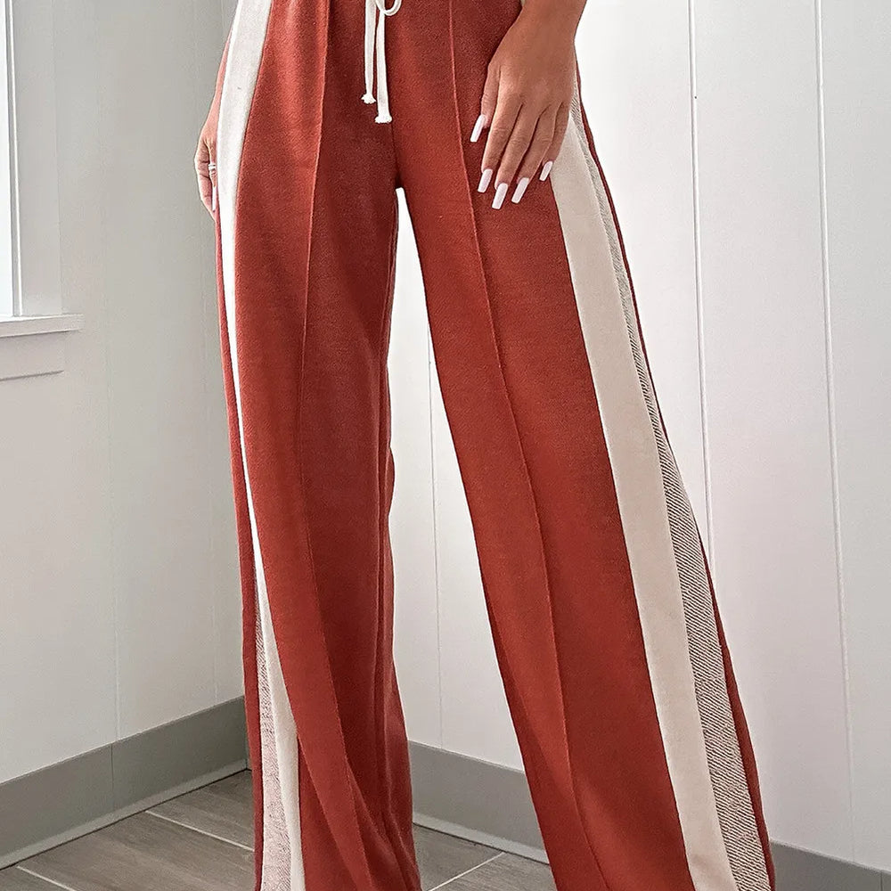 Drawstring Contrast Wide Leg Pants