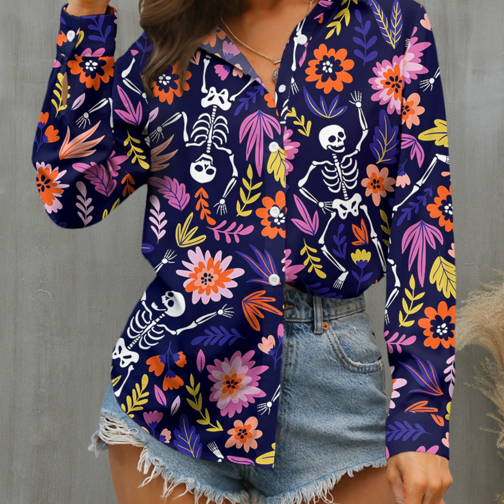 Printed Collared Neck Long Sleeve Shirt