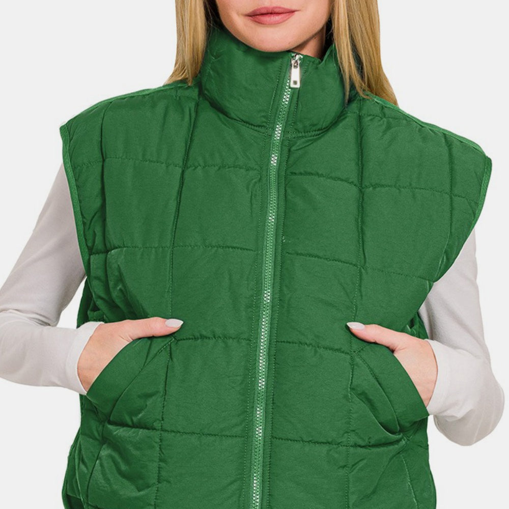 Zenana Zip Up Cropped Puffer Vest with Pockets