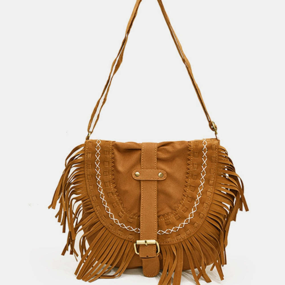 
                      
                        Suede Fringe Wide Strap Shoulder Bag
                      
                    