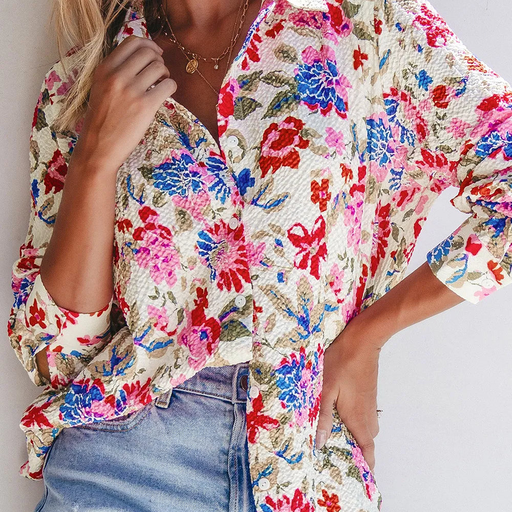 
                  
                    Floral Collared Neck Long Sleeve Shirt
                  
                