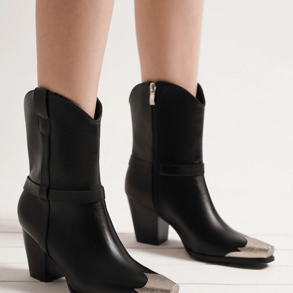 
                  
                    Beast Fashion Faux Leather Metal Toe Ankle Boots
                  
                