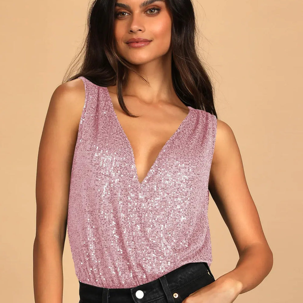 
                  
                    Sequin Surplice Sleeveless Bodysuit Trendsi
                  
                