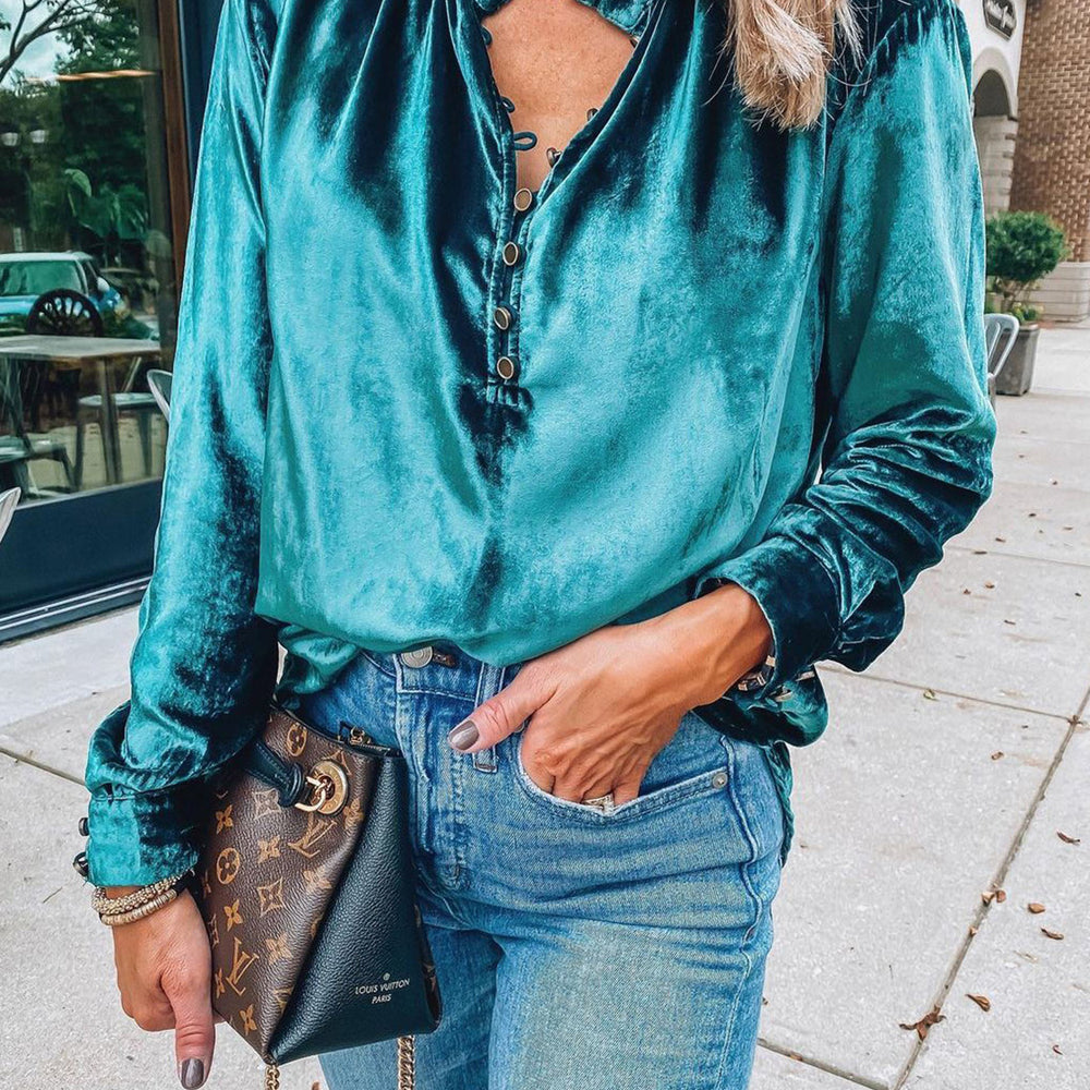 
                  
                    Half Button Long Sleeve Blouse
                  
                