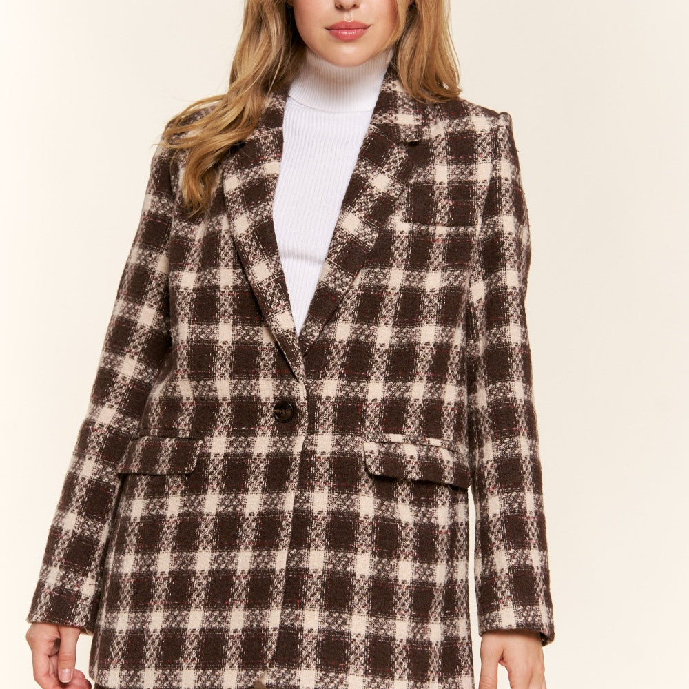 
                      
                        And The Why Full Size Plaid Brushed One Button Blazer
                      
                    