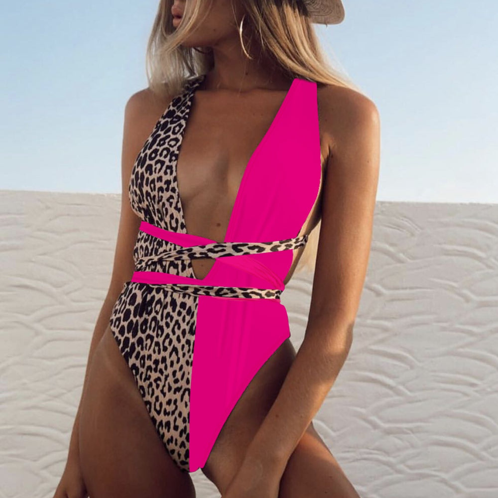 
                      
                        Tied Leopard Plunge One-Piece Swimwear
                      
                    