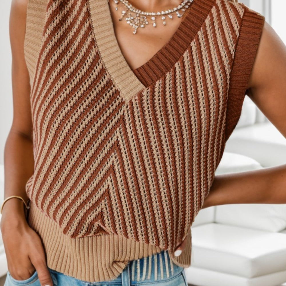 Striped V-Neck Sweater Vest