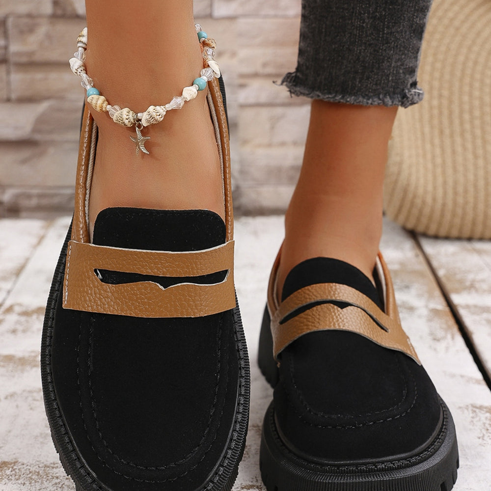 Contrast Suede Platform Loafers