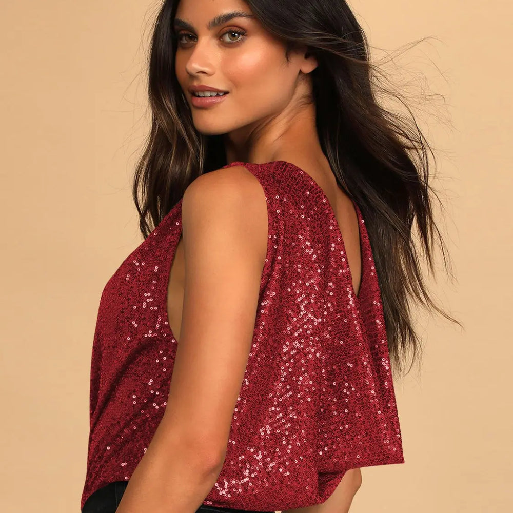 
                  
                    Sequin Surplice Sleeveless Bodysuit Trendsi
                  
                